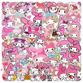 50 Packs Kawaii Anime Compatible with My Melody Stickers,Reward Melody Gift for Children Teens Kids Adults,Waterproof Cartoon Stickers for Laptop Water Bottle Phone Bicycle Journal Scrapbooking
