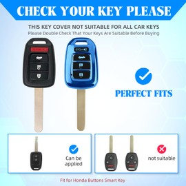 QBUC for Honda Key Fob Cover with Key Chain, for Honda Accord Civic CR-V HR-V 4-Button Soft TPU Keycase Shell Remote Key Vehicle Accessories (Blue)