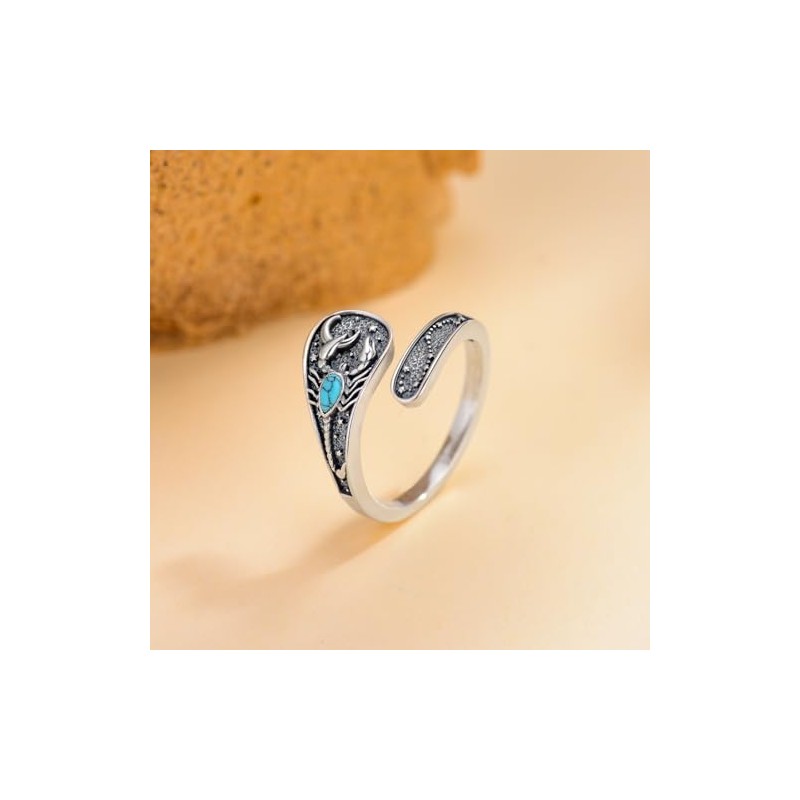 HUKKUN Scorpion Ring Sterling Silver Scorpion Spoon Ring Animal Jewelry