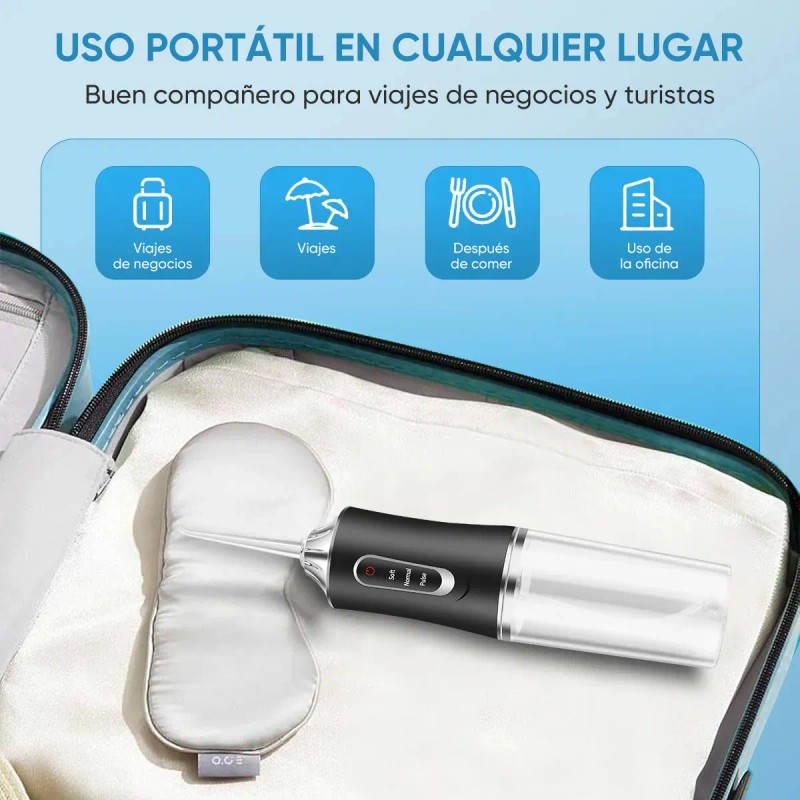 Irrigador Bucal Limpiador Dientes Portatil Boquillas Negro