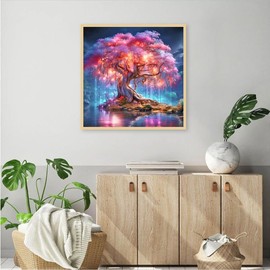 JFYHAB Diamond Art Kits for Adults Tree of Life 5D Diamond Painting Kits for Adults,Diamond Painting Diamond Art with Full Drill Diamond Dots DIY Gem Crafts Kits for Home Decor Gift-12x12in Pink