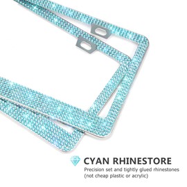 Bling License Plate Frames 2 Pack - Stainless Steel Rhinestones Car Accessories with 1200 Crystals, Universal Fit Decorative Diamond Plate Covers for Women Men All Cars -Lake Blue