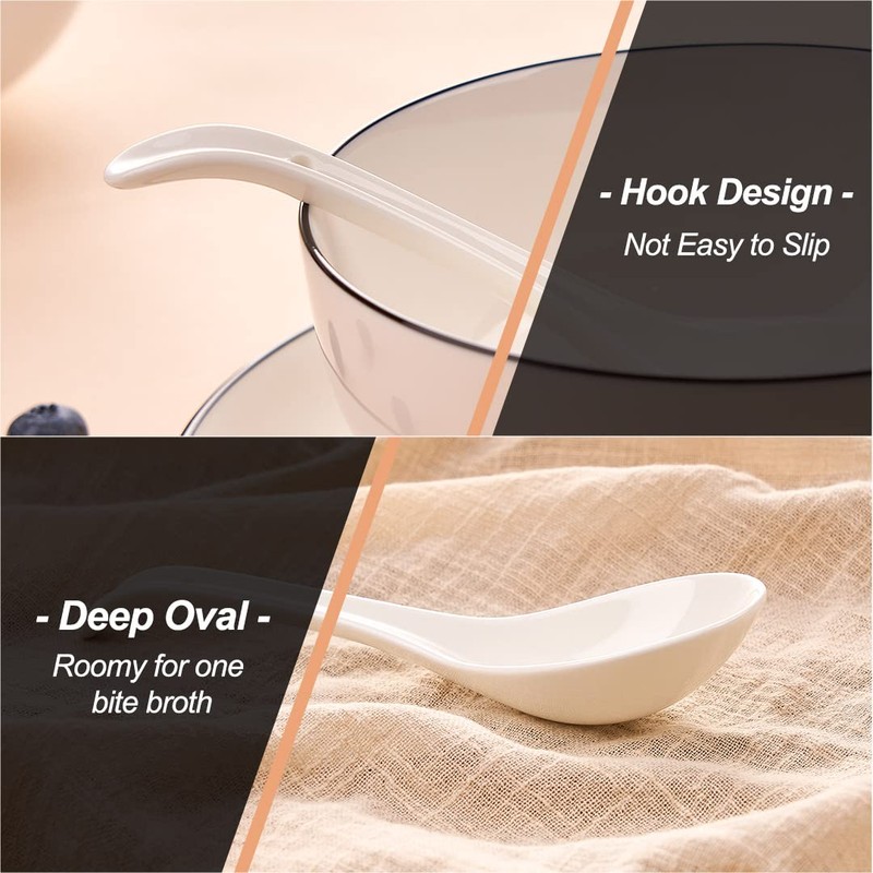 CHILDIKE Ceramic Asian Soup Spoons, White Pocelain Chinese/Japanese Soup Spoons