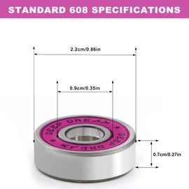 Premium 100Pcs 608rs Bearings Skateboard Bearings Chrome Steel Ball Bearing Longboard Bearings(8x22x7mm) for Quad Skate Double Rubber Sealed Miniature