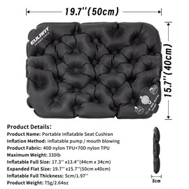 YEEKORO Inflatable Seat Cushion, Lightweight Camping Air Sitting Pad with 4Pcs Repair Cloths, Waterproof Air Cushion, Portable Air Seat Cushion for Climbing Hiking Office Airplane Car Stadium Seat