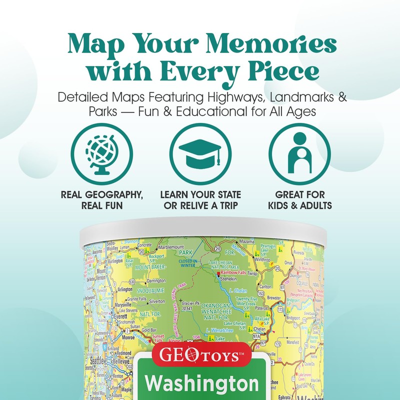 Geotoys Washington Mini State Puzzle – 100 Piece Puzzles for