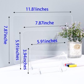 3PCS Clear Acrylic Dry Erase Board for Desk,Transparent Writing Graffiti Board with Stand Frameless and 4PCS Colorful Markers，Message and Reminder for Office Home School (Transparent Mixed 3 PCS)