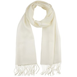 D&Y Unisex Classic Softer Than Cashmere Plain Fringe End Scarf, Off White