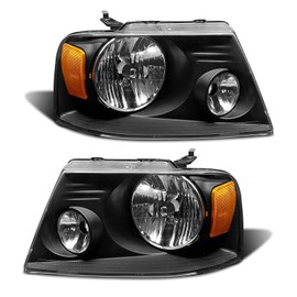 ADCARLIGHTS 2004-2008 F150 Pickup Headlight Assembly for 04-08 Ford F150 / 06-08 Lincoln Mark LT Clear Lens Black Housing with Amber Reflector Headlamp Replacement Left and Right