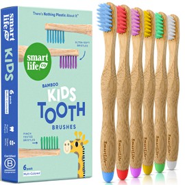 Kids Bamboo Toothbrushes (6 Pack) - Extra Soft Bristles For Toddlers Teeth | Zero Waste Biodegradable Tooth Brushes For Children | Natural Wooden Child Size Handle | BPA Free, Eco-Friendly Compostable