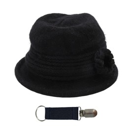 1 Piece Knitted Hat, 1 Piece Hat Clip, Ele Fashion Hat, Women's Floral Hat, Winter Warm Hat, Retro Hat Black