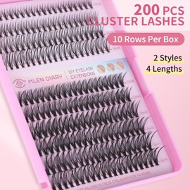 Lash Clusters 200PCS Individual Cluster Lashes 10-16mm D Curl Super Thin Band Eyelash Cluster Natural Volume Reusable DIY Eyelash Extensions at Home (10-16mm Mix)