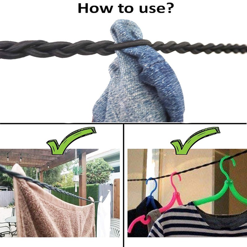 Tri-Braided Cord Travel Clothes Line, Adjustable Bungee Cord Clothesline,Washing Hanging