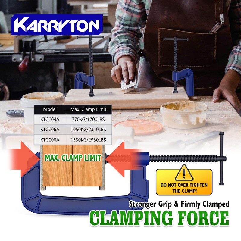 KARRYTON C Clamps set(4"+6"+8"), Large Deep Throat Ductile Iron C-Clamp