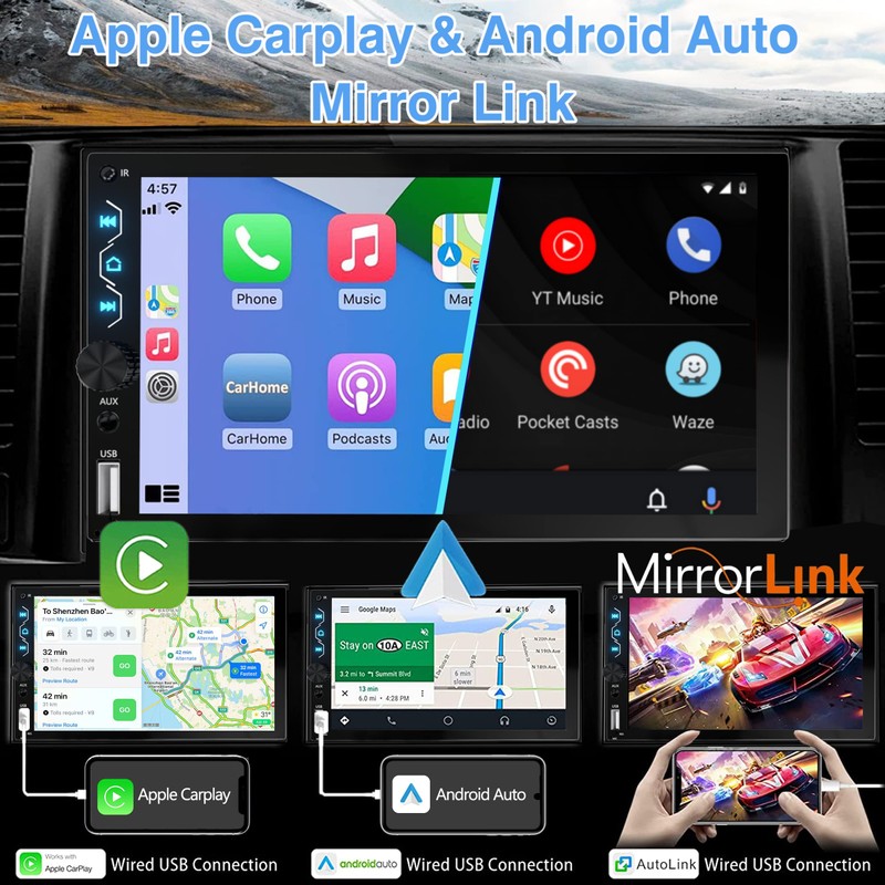 7 Inch Touchscreen Car Radio with Apple Carplay and Android