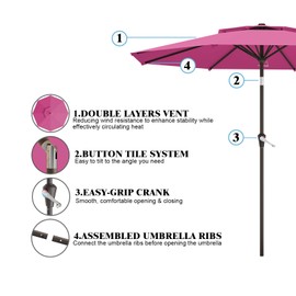 AreShark 10FT 2-Tiers Outdoor Patio Umbrella, Outdoor Table Umbrella with Push Button Tilt and Crank, Vented Large Market Umbrella 8 Sturdy Ribs UV Protection for Pool, Backyard, Garden (Rose Pink)