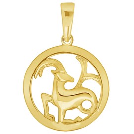 14k Yellow Gold Round Capricorn Zodiac Sign Charm Sea-Goat Horoscope Pendant