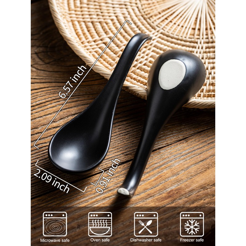 Gomakren Asian Soup Spoons, 6.5 Inch Ceramic Chinese Soup Spoons