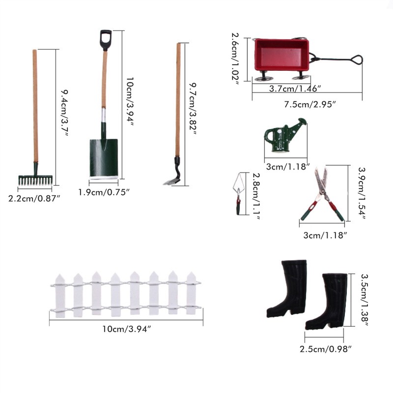 9pcs Miniature Dollhouse Set 1:12 Mini Garden Tools for Dollhouse