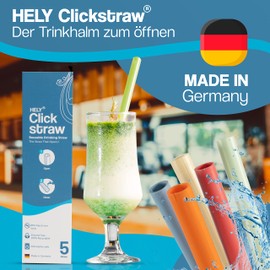 Hely ClickStraw Straw Set, Reusable Straws Made of Recyclable Plastic, Reusable Straws, Made in Germany, Length 190 mm, Pack of 3