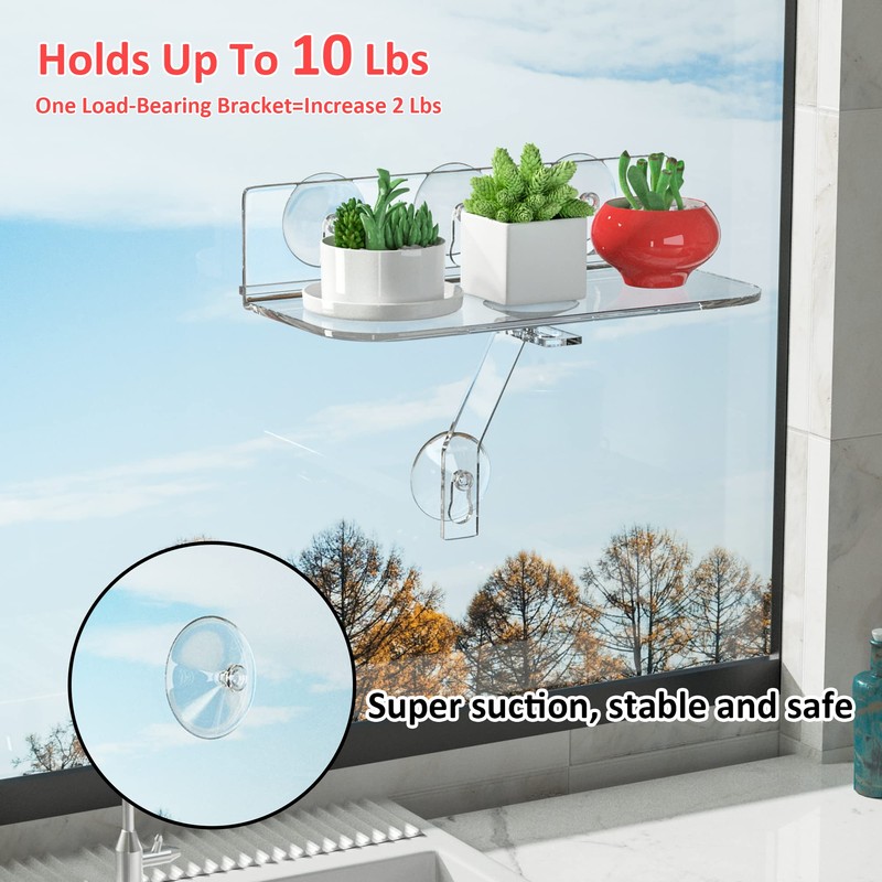 Hexsonhoma Clear Acrylic Windows Plant Shelves, 12 Inch Window Plant