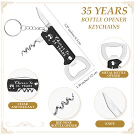 Jingmore 30 Set 35th Birthday Party Favors for Guests Bottle Opener Keychains Bulk Thank You Cards with Organza Gift Bags for Birthday Anniversary Souvenirs, Cheers to 35 Years