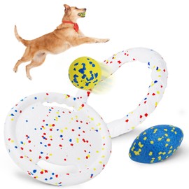 Nobleza Indestructible Fly Disc Ball Toy Set for Dog Pet, 2025 New Poncorn E-TPU Durable Puppy Fetch Outdoor Interactive Toy for Large Medium Small Aggressive Chewers, 4 PCS