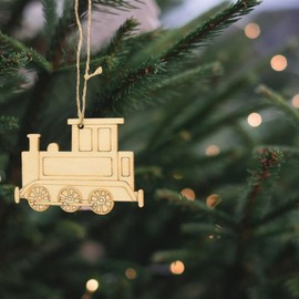 Blank Wood Crafts 20Pcs Creative Wooden Pendant Train Shape DIY Hanging Ornament Door Wall Hanging Pendants for DIY Crafts Christmas Tree Hanging Decorations (Khaki)