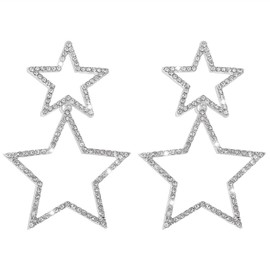 Silver Star Earring for Women Rhinestone Big Star Drop Dangle Earrings Dainty CZ Zircon Star Stud Earrings Hypoallergenic Star Jewelry Birthday Party Gifts for Friends, Metal, No Gemstone