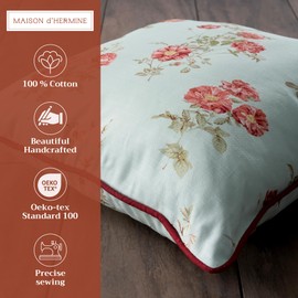 Maison d' Hermine Decorative Pillow Covers 18 x 18 Inch Square 100% Cotton Throw Pillow Covers with Invisible Zipper Cushion Case for Living Room Couch, Chair, Sofas, Bedroom, Home (Villette - Aqua)