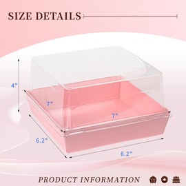 7 x 7 x 4 Inches Paper Cake Boxes with Clear Lids, 50 Pack Pink Large Charcuterie Square Food Containers, Mother's Day Disposable Bakery Boxes for 4-6 Inch Bundt Cake, Pie, Dessert