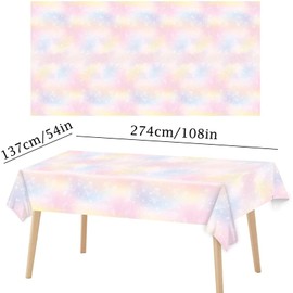 Xinfin Rainbow Tablecloths, 137 x 274 cm, Disposable Tablecloth, Waterproof Plastic Tablecloths, Party Decorations, Pastel Party Accessories for Birthday, Wedding Party (2 Pieces, Pastel Rainbow)