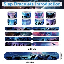 Deorfuy Wolf Party Favors Supplies, 32PCS Slap Bracelets 8PCS Temporary Tattoos Sticker, Wolf and Moon Birthday Party Baby Shower Decorations for Kids