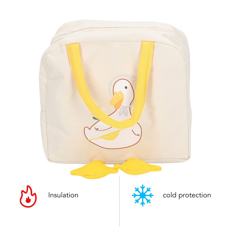 Lunch Bag Cartoon Duck Pattern Waterproof Zipper Closure Sturdy Handle