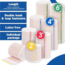 AZEN Paquete Premium de 24 Vendas Elásticas (2 x 2 pulgadas, 2 x 3 pulgadas, 2 x 4 pulgadas, 2 x 6 pulgadas), Venda de Compresión para Piernas, Tobill