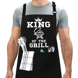 LINEN CLOSET® King of the Grill Apron for Men Funny Aprons Professional Bbq Aprons Kitchen Cooking Gift Apron with 2 Front Pockets-King of the Grill