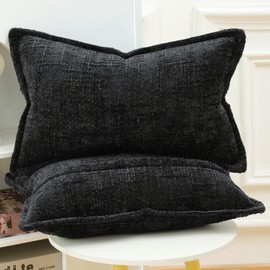 Madizz Decorative Chenille Cushion Covers 30x50 cm Black Pack of 2 Throw Pillows for Couch Sofa Boho Accent Pillow Cases for Bed Cushion for Bedroom Living Room Modern Home Decor
