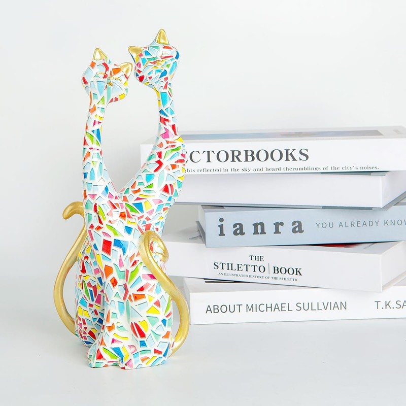 Two Cat Statues Home Decor, White Cat Sculptures 9.6-Inch with