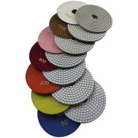 Konfor 8" Wet Diamond Polishing Pads Set of 7pcs For Marble, Granite, Concrete,Stone Sanding Buffing