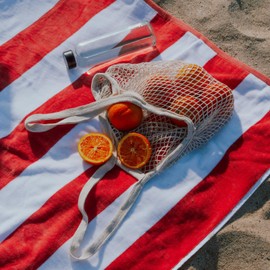 MOMOMUS Beach Towel Cotton - 100% Velour Cabana Stripes, Ultra Absorbent - Beach Towel Large Bath Towel Beach Towel Large Beach Towel for Swimming Pool - Orange, 90 x 180 cm