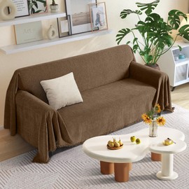 KinCam Couch Covers for 3 Cushion Couch Sofa Cover Washable Sectional Couch Cover for Dogs Tassel Sofa Blanket Cover Pet Friendly Soft and Durable for Most Furniture(71" x 134", Dark Coffee)