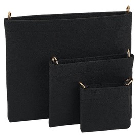 WADORN 3Pcs 3 Sizes Felt Purse Insert Organizer, Envolope Bag Felt Organizer Purse Insert for LV 3-in-1 Envelope Bag Handbag Crossbody Bag Conversion Inserts with D Ring for Envelope Handbag, Black