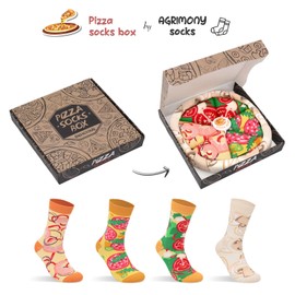 AGRIMONY Pizza Box Socks, Men's, Women's, Boys, Funny, Present for Men, Women, Father's Day, Christmas, Birthday, Valentine's Day, Popular, Gifts, Fashionable, Cute, Cotton, Stylish, Crew Socks, Set