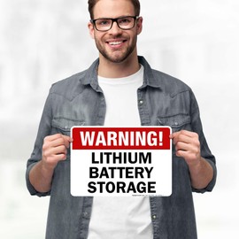 Warning Lithium Battery Storage Sign, 10x7 Inches, 4 Mil Vinyl Decal Stickers Weather Resistant, Made in USA by My Sign Center