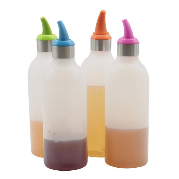 Mengshen Botellas de Plástico Paquete de 4 Botellas Transparentes Dispensadores Rellenables para Ketchup Mostaza Vinagre Salsas Aceite Sin BPA KT30