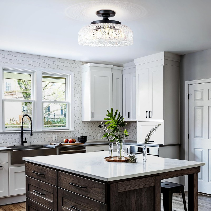 Lamomo Semi Flush Mount Ceiling Light, Upgraded Larger Black Hallway