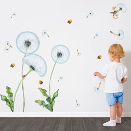 Colorful Dandelion Wall Decals,Floral Blowing Dandelion Flower Peel and Stick Wall Stickers,for Bedroom, Living Room, Nursery, Office, Bathroom Decor, Removable Botanical Art Decorations