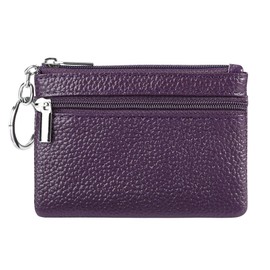 Women Genuine Leather Keychain Zipper Change Wallet Small Mini Pocket Size Coin Purse, Purple