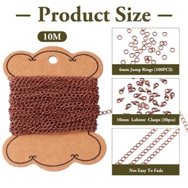 Spritewelry 10M Copper Chain with 30 Lobster Clasps and 100 Jump Rings for Necklaces, Bracelets, Jewellery Accessories, Crafts