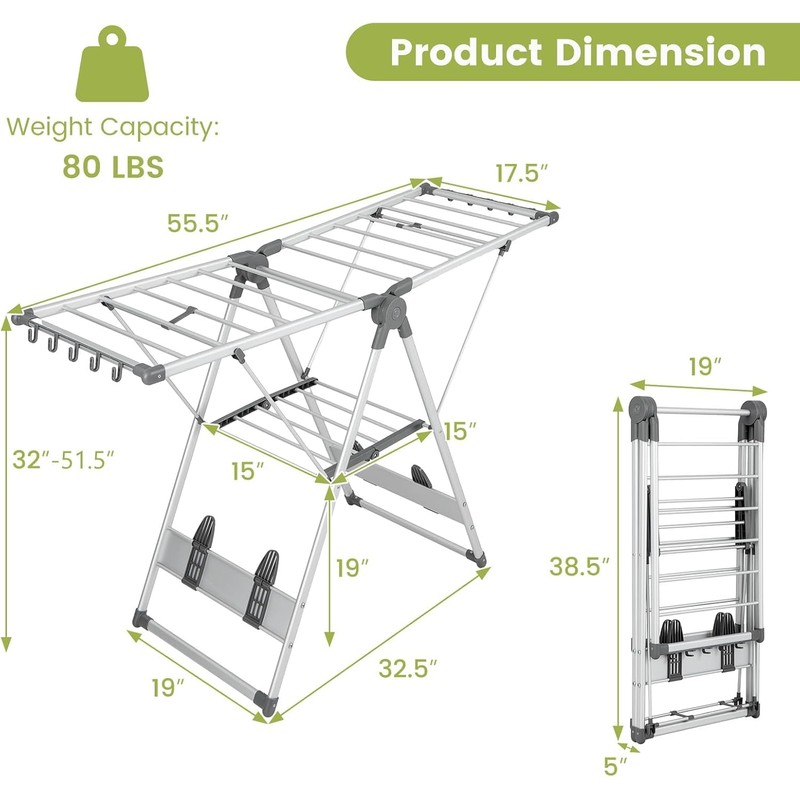 Nightcore Foldable Clothes Drying Rack, 2-Level Large Collapsible Laundry Drying